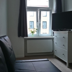 Wohnzimmer mit TV in unserer Ferienwohnung in Schwerin